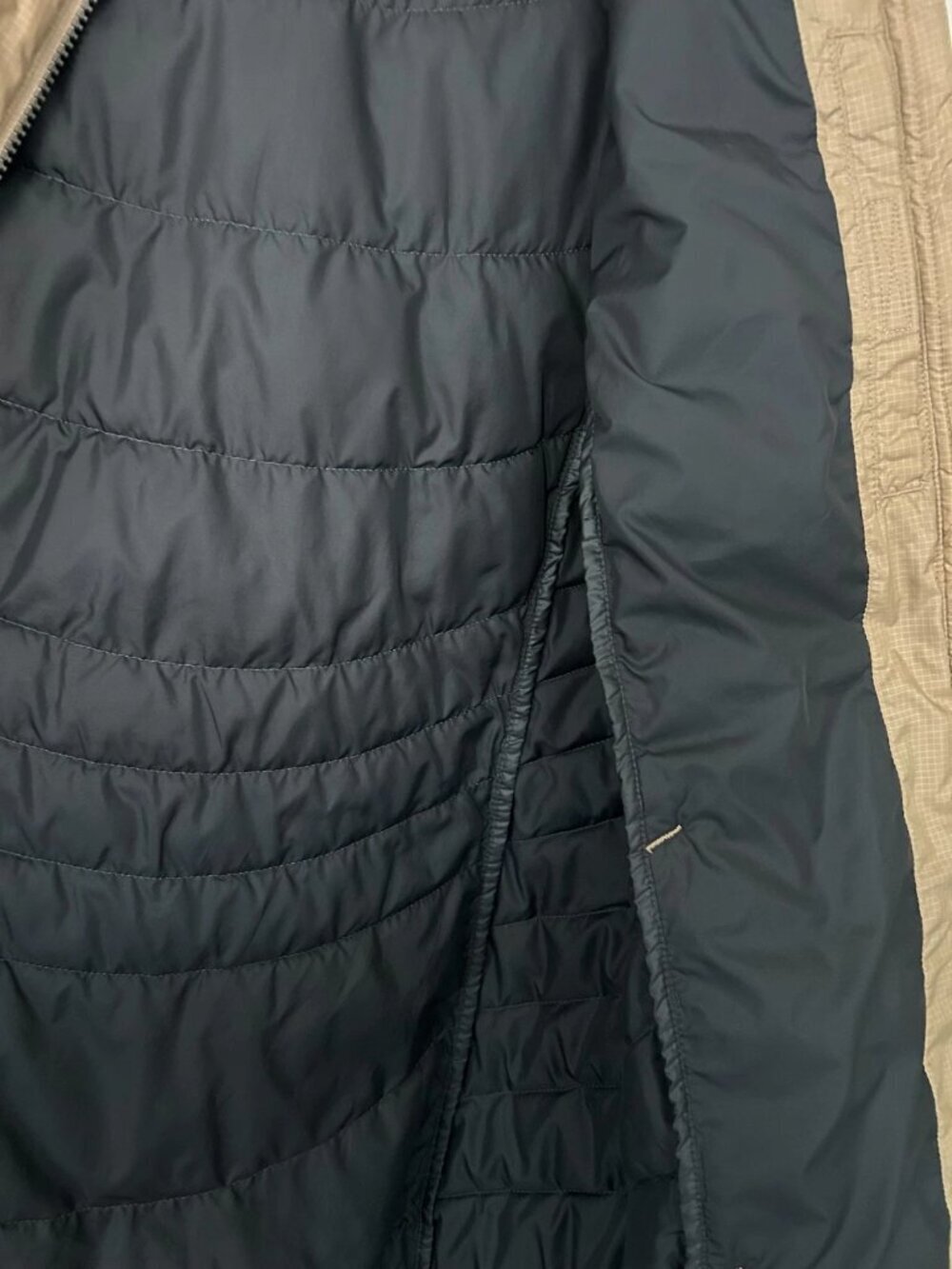Columbia Karis Gale Long Jacket Women’s Medium Beige Hooded Puffer Coat Full Zip - Picture 4 of 7